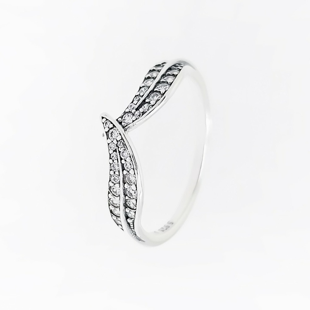 Pandora Silver Double Leaf Ring with CZ Accents